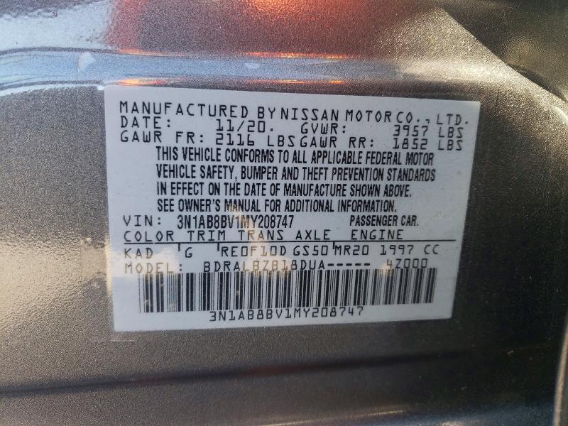 72743665 :رقم المزاد ، 3N1AB8BV1MY208747 vin ، 2021 Nissan Sentra مزاد بيع