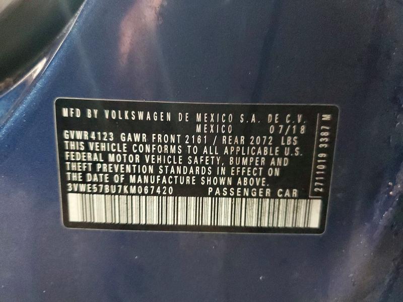 Aukcja sprzedaży 2019 Volkswagen Jetta, vin: 3VWE57BU7KM067420, numer aukcji: 72104905