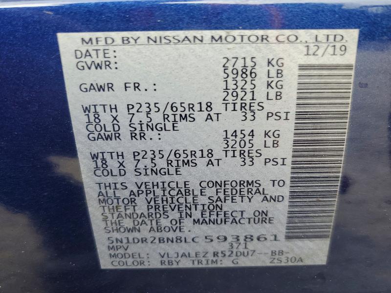 2020 Nissan Pathfinder მანქანა იყიდება აუქციონზე, vin: 5N1DR2BN8LC593861, აუქციონის ნომერი: 72332435
