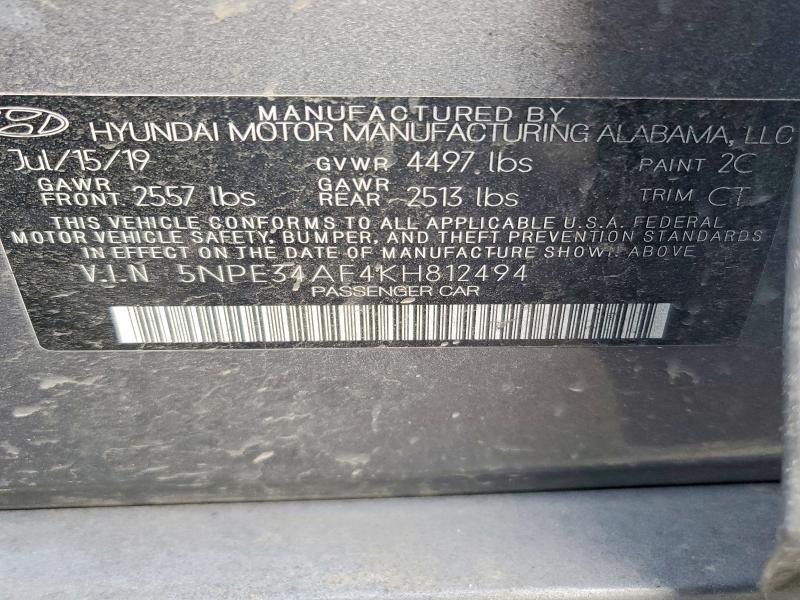 2019 Hyundai Sonata მანქანა იყიდება აუქციონზე, vin: 5NPE34AF4KH812494, აუქციონის ნომერი: 72323295