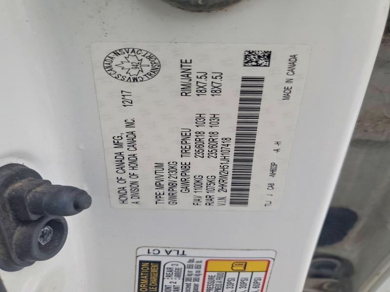 2018 Honda Cr-v მანქანა იყიდება აუქციონზე, vin: 2HKRW2H51JH107418, აუქციონის ნომერი: 99203705