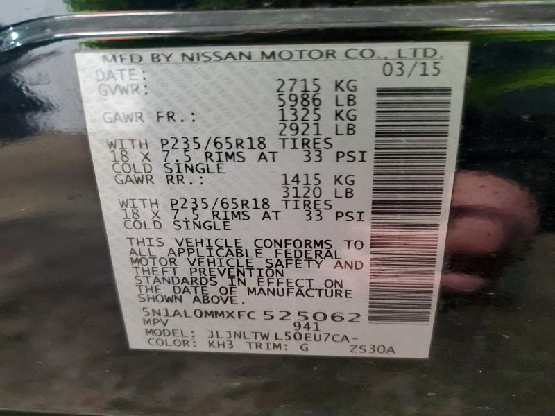 Aukcja sprzedaży 2015 Infiniti Qx60, vin: 5N1AL0MMXFC525062, numer aukcji: 99449305