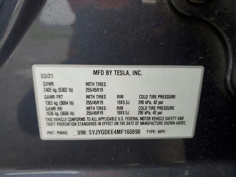 Aukcja sprzedaży 2021 Tesla Model Y, vin: 5YJYGDEE4MF160898, numer aukcji: 73596095
