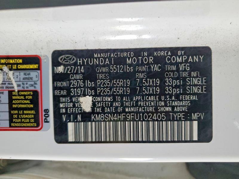 Продажа на аукционе авто 2015 Hyundai Santa Fe G, vin: KM8SN4HF9FU102405, номер лота: 99039485