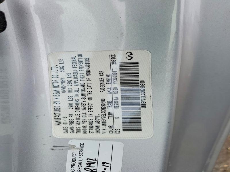 72649835 :رقم المزاد ، JN1EV7EL4KM290809 vin ، 2019 Infiniti Q60 مزاد بيع