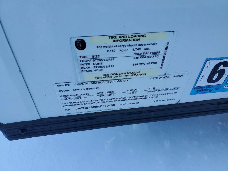 Продаж на аукціоні авто 2024 Rock Solid Cargo Trai, vin: 7H2BE1622RD060798, номер лоту: 74439995