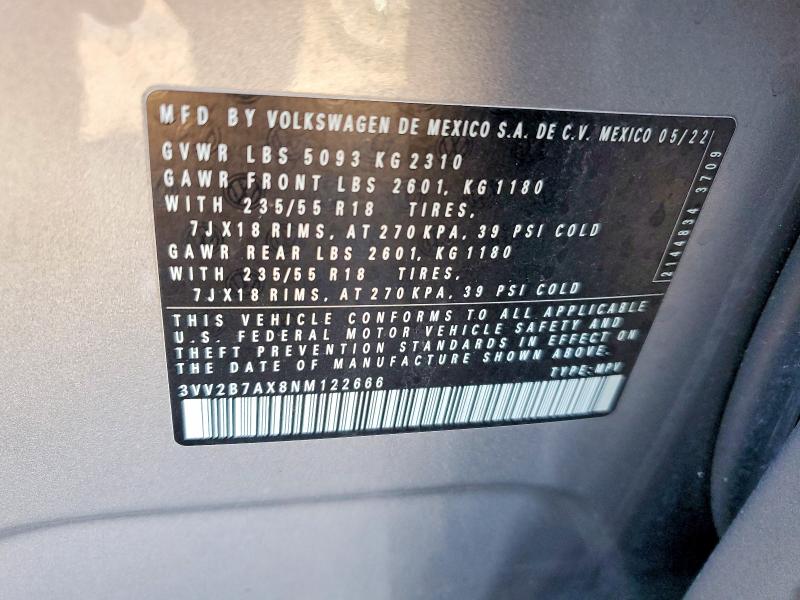 Продажа на аукционе авто 2022 Volkswagen Tiguan, vin: 3VV2B7AX8NM122666, номер лота: 72818385
