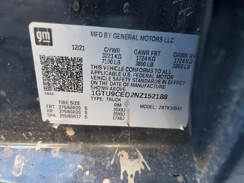 2022 Gmc Sierra Limited მანქანა იყიდება აუქციონზე, vin: 1GTU9CED2NZ152188, აუქციონის ნომერი: 74887875