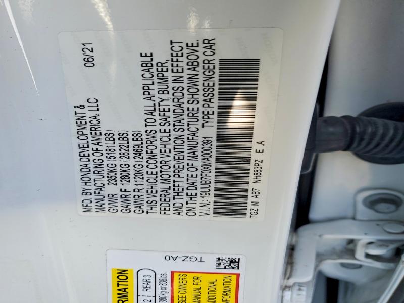 Aukcja sprzedaży 2021 Acura Tlx, vin: 19UUB7F0XMA000391, numer aukcji: 73711395