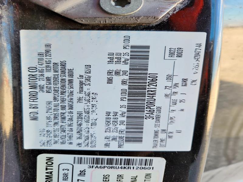 99905285 :رقم المزاد ، 3FA6P0RU4KR120601 vin ، 2019 Ford Fusion مزاد بيع