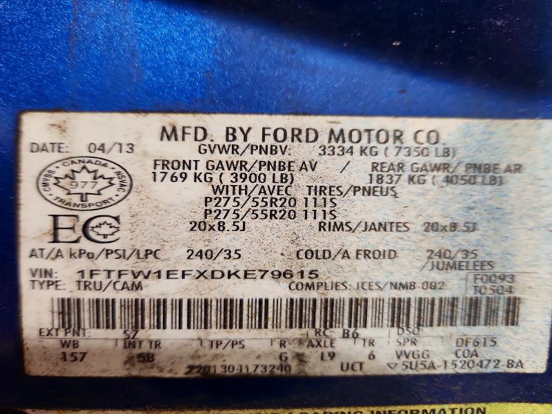 Продаж на аукціоні авто 2013 Ford Truck/van F150 Fx4 Supercrew 4, vin: 1FTFW1EFXDKE79615, номер лоту: 75317135