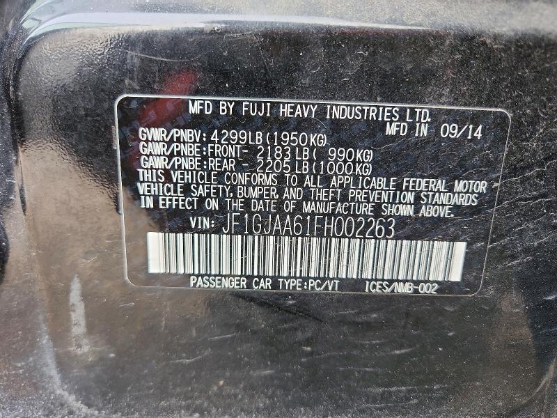 Aukcja sprzedaży 2015 Subaru Impreza, vin: JF1GJAA61FH002263, numer aukcji: 74993555