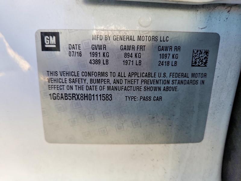 97636815 :رقم المزاد ، 1G6AB5RX8H0111583 vin ، 2017 Cadillac Ats Luxury مزاد بيع