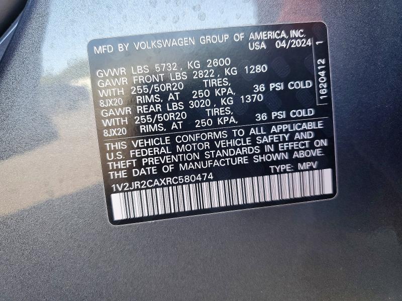 99740415 :رقم المزاد ، 1V2JR2CAXRC580474 vin ، 2024 Volkswagen Atlas مزاد بيع