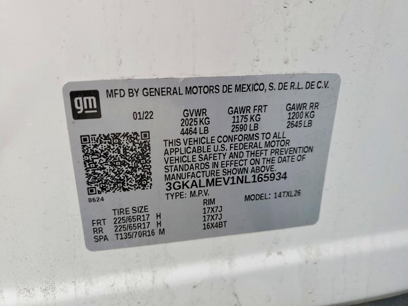 2022 Gmc Terrain მანქანა იყიდება აუქციონზე, vin: 3GKALMEV1NL165934, აუქციონის ნომერი: 73942095