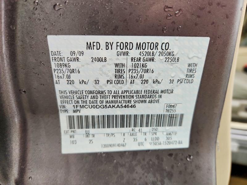 Aukcja sprzedaży 2010 Ford Escape, vin: 1FMCU0DG5AKA54646, numer aukcji: 72767445