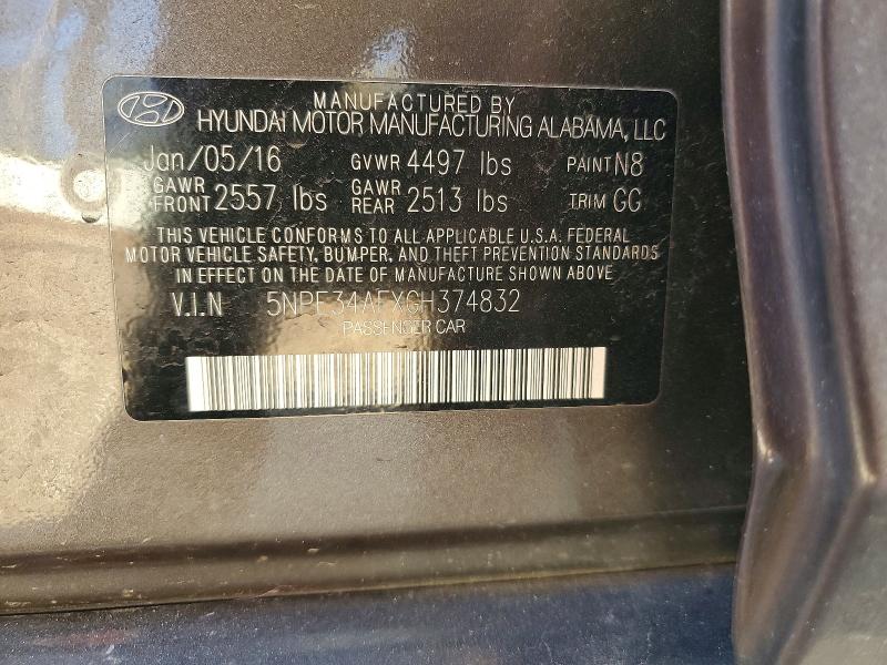 45798636 :رقم المزاد ، 5NPE34AFXGH374832 vin ، 2016 Hyundai Sonata مزاد بيع
