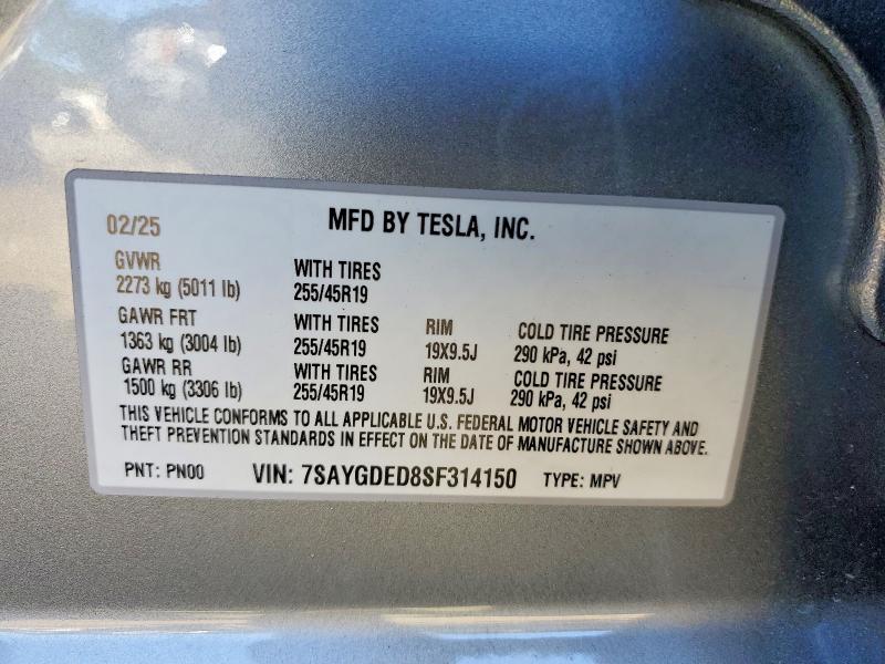 Продажа на аукционе авто 2025 Tesla Model Y, vin: 7SAYGDED8SF314150, номер лота: 97679005