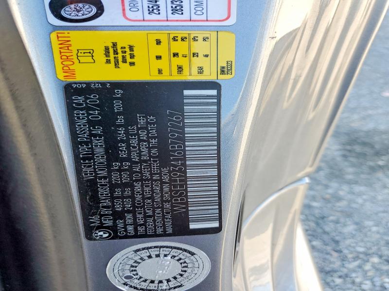2006 Bmw M6 მანქანა იყიდება აუქციონზე, vin: WBSEH93416B797267, აუქციონის ნომერი: 73678275