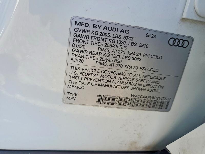 2023 Audi Sq5 მანქანა იყიდება აუქციონზე, vin: WA1C4AFY6P2147503, აუქციონის ნომერი: 99277025