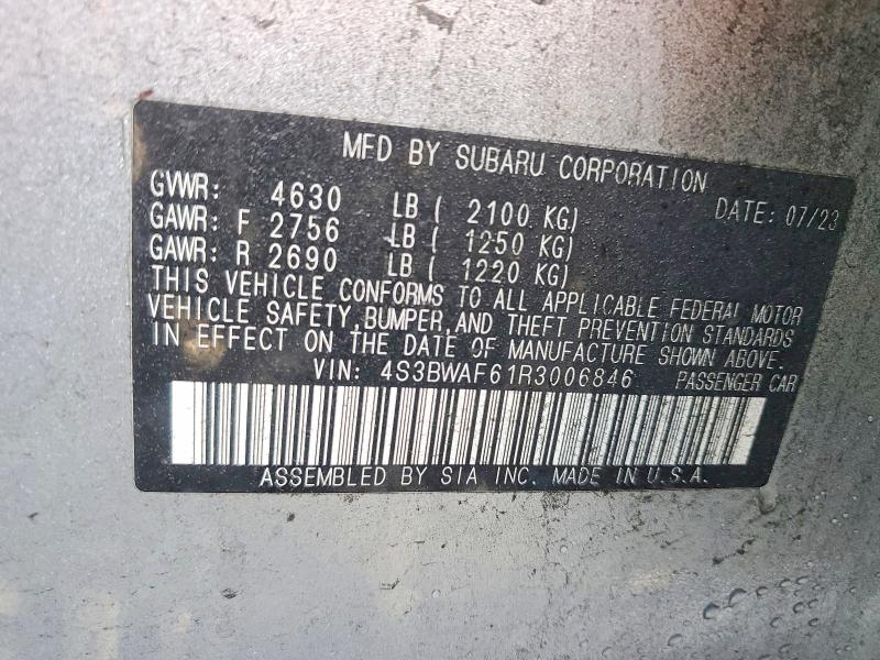 Aukcja sprzedaży 2024 Subaru Legacy, vin: 4S3BWAF61R3006846, numer aukcji: 72182185
