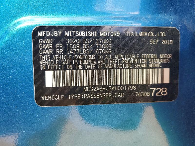 Продажа на аукционе авто 2019 Mitsubishi Mirage, vin: ML32A3HJ3KH001798, номер лота: 98119805