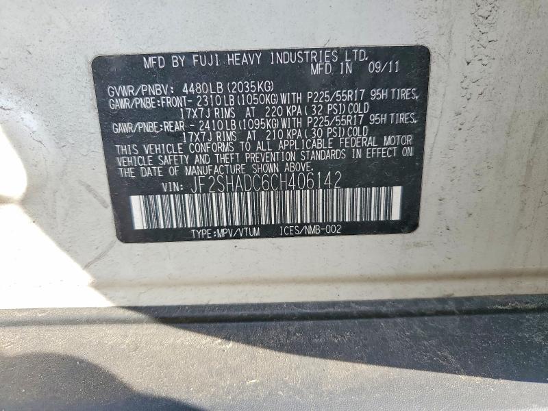 Aukcja sprzedaży 2012 Subaru Forester, vin: JF2SHADC6CH406142, numer aukcji: 97799765