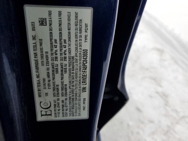 Продаж на аукціоні авто 2023 Tesla Model 3, vin: LRW3E1FA8PC843650, номер лоту: 72449225