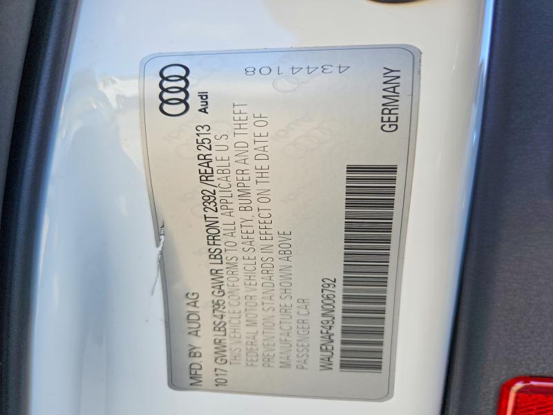 Продаж на аукціоні авто 2018 Audi A4, vin: WAUENAF49JN006792, номер лоту: 95543875