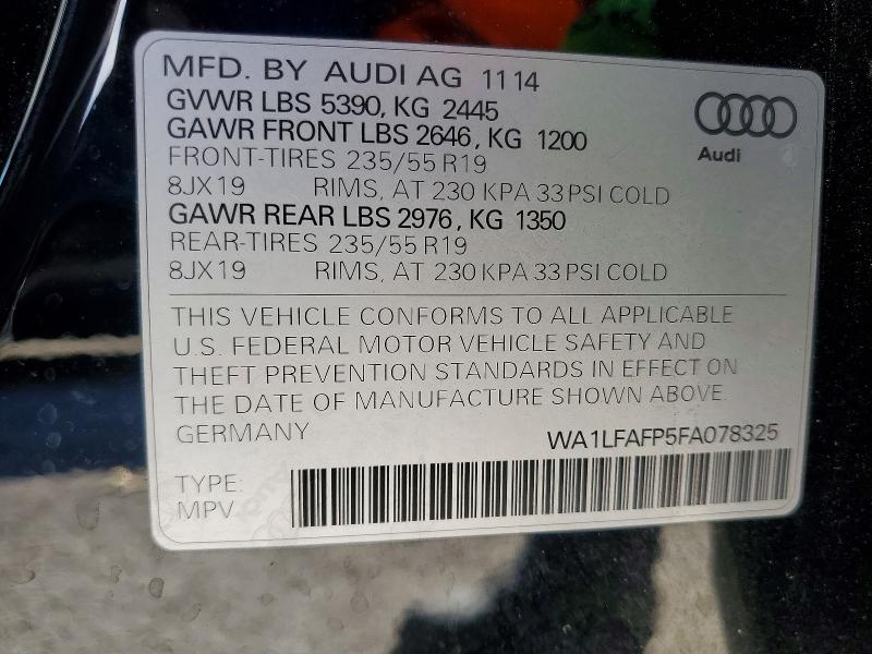 Продажа на аукционе авто 2015 Audi Q5 Premium, vin: WA1LFAFP5FA078325, номер лота: 73319645