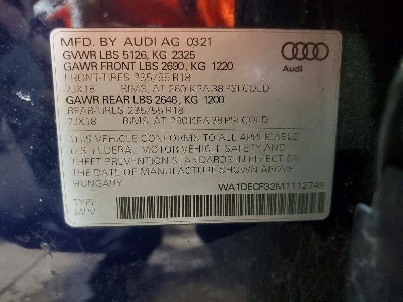 Aukcja sprzedaży 2021 Audi Q3, vin: WA1DECF32M1112749, numer aukcji: 72456185