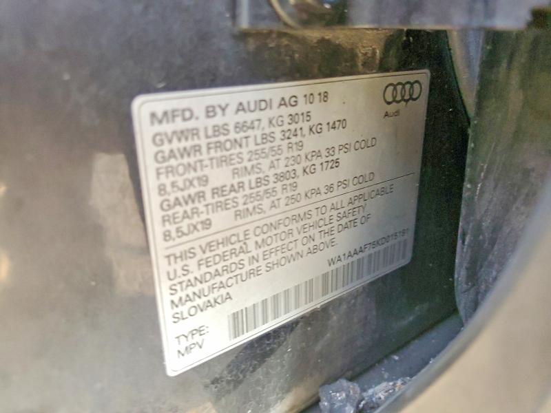 Aukcja sprzedaży 2019 Audi Q7, vin: WA1AAAF75KD015191, numer aukcji: 99578255