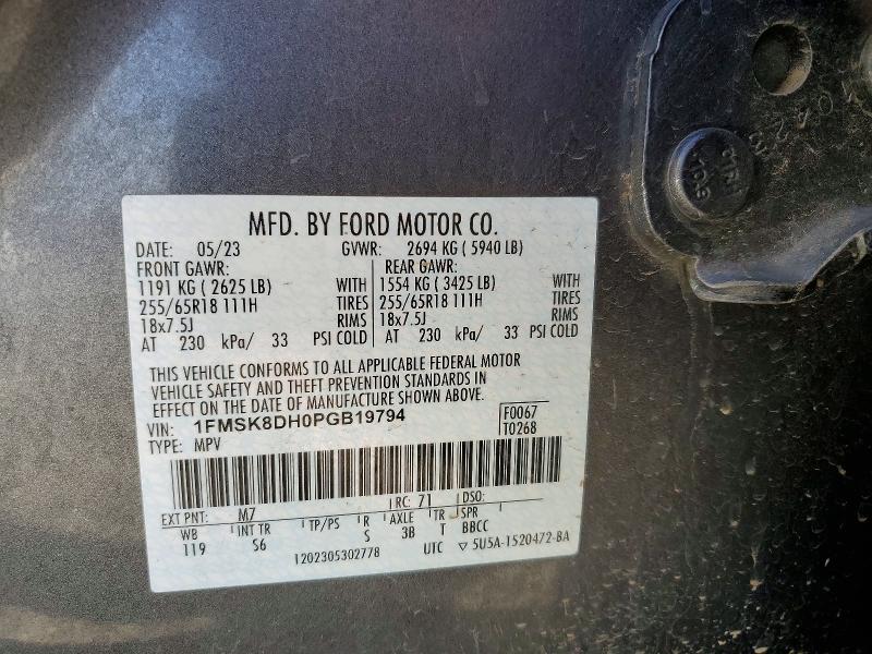 Продаж на аукціоні авто 2023 Ford Explorer, vin: 1FMSK8DH0PGB19794, номер лоту: 72672825