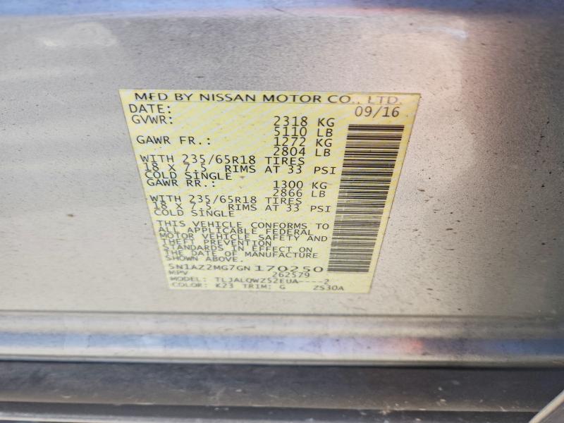 Продаж на аукціоні авто 2016 Nissan Murano, vin: 5N1AZ2MG7GN170250, номер лоту: 72467005