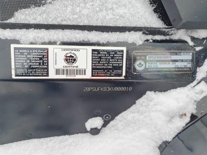 72699815 :رقم المزاد ، 2BPSUFKB3KV000010 vin ، 2019 Ski Doo Renegade مزاد بيع