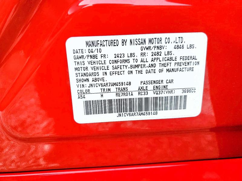 Aukcja sprzedaży 2010 Infiniti G37, vin: JN1CV6AR7AM459148, numer aukcji: 74980915