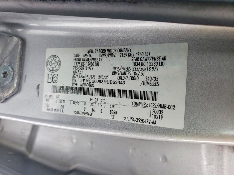 Продаж на аукціоні авто 2017 Ford Escape, vin: 1FMCU0J98HUB69343, номер лоту: 98850285