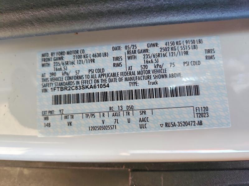 2025 Ford Transit T- მანქანა იყიდება აუქციონზე, vin: 1FTBR2C83SKA61054, აუქციონის ნომერი: 97383975