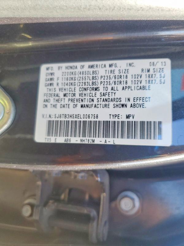 73557815 :رقم المزاد ، 5J8TB3H5XEL006758 vin ، 2014 Acura Rdx مزاد بيع