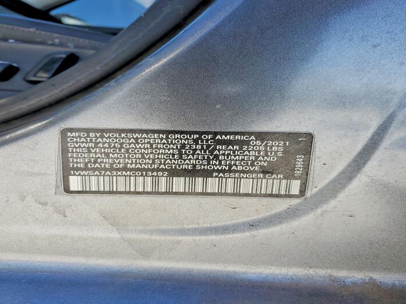 2021 Volkswagen Passat მანქანა იყიდება აუქციონზე, vin: 1VWSA7A3XMC013492, აუქციონის ნომერი: 72729375