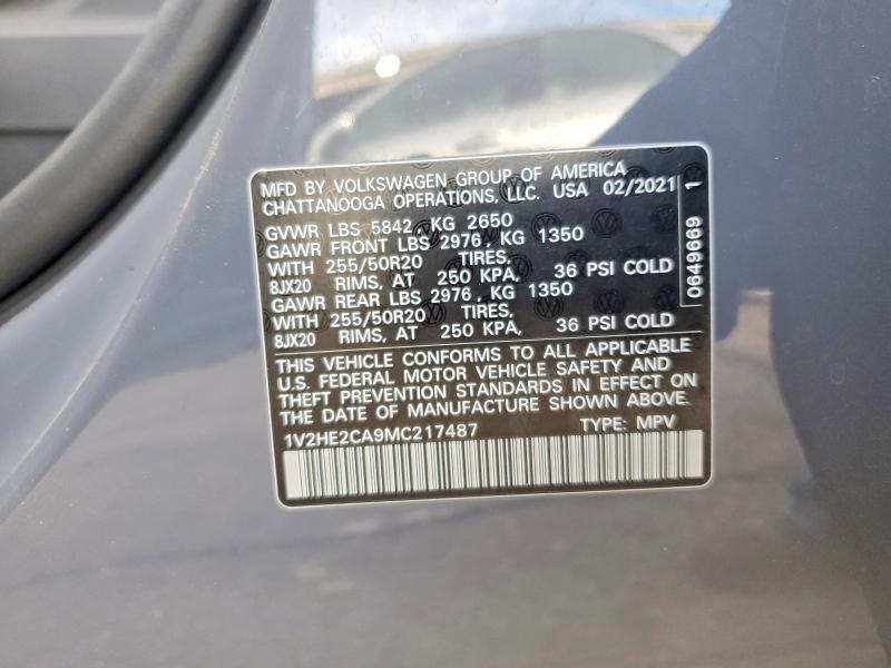 99872965 :رقم المزاد ، 1V2HE2CA9MC217487 vin ، 2021 Volkswagen Atlas Cross Sport مزاد بيع