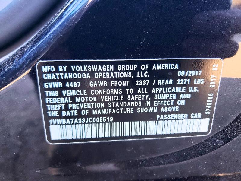 2018 Volkswagen Passat Se მანქანა იყიდება აუქციონზე, vin: 1VWBA7A33JC005519, აუქციონის ნომერი: 72581055