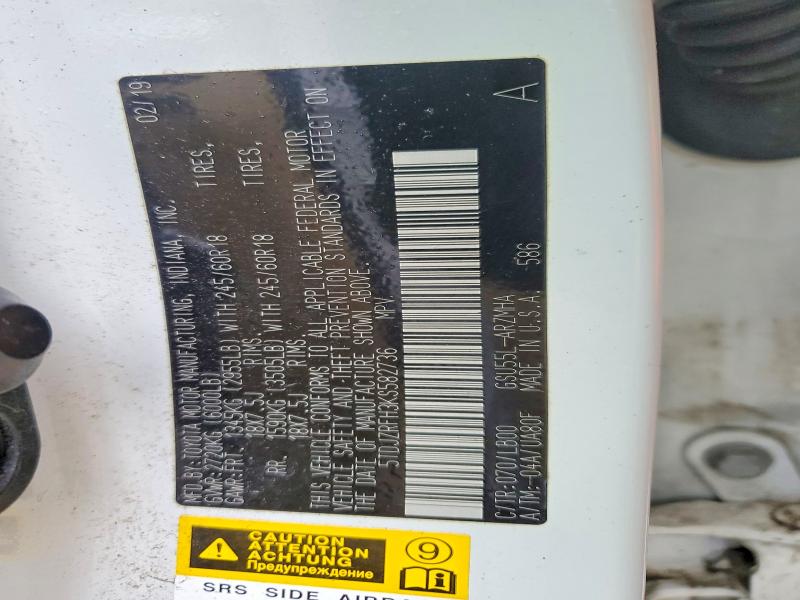 2019 Toyota Highlander მანქანა იყიდება აუქციონზე, vin: 5TDJZRFH3KS582736, აუქციონის ნომერი: 99919645