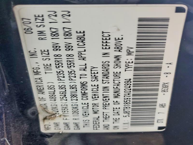72279465 :رقم المزاد ، 5J8TB18597A024994 vin ، 2007 Acura Rdx مزاد بيع
