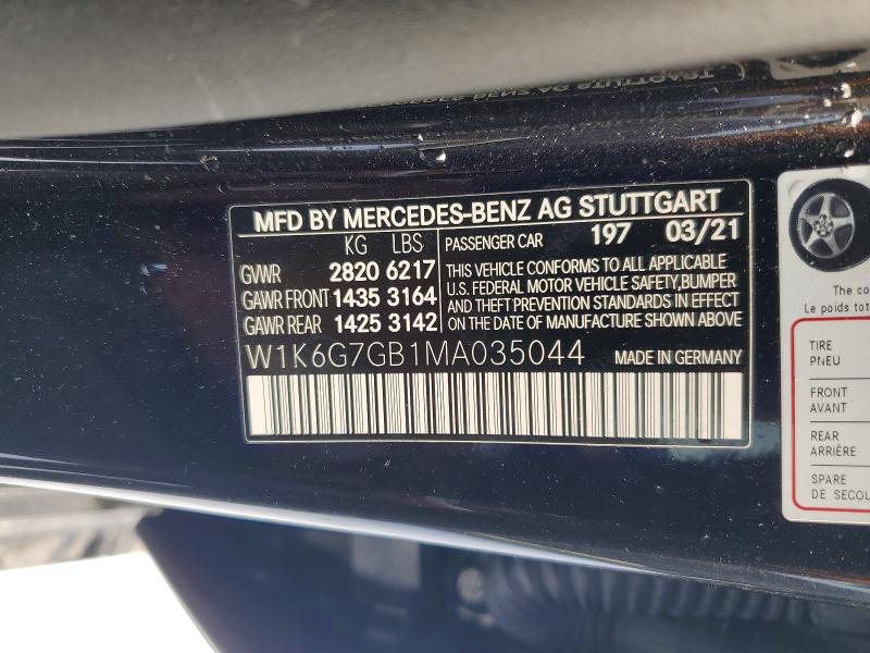 74258545 :رقم المزاد ، W1K6G7GB1MA035044 vin ، 2021 Mercedes-benz S مزاد بيع
