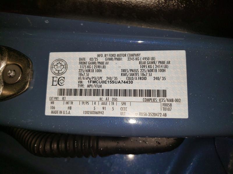 99615305 :رقم المزاد ، 1FMCU0E15SUA74430 vin ، 2025 Ford Escape مزاد بيع