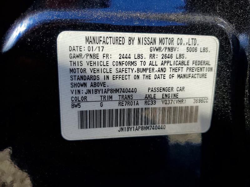 Продажа на аукционе авто 2017 Infiniti Q70 3.7, vin: JN1BY1AP8HM740440, номер лота: 99002235
