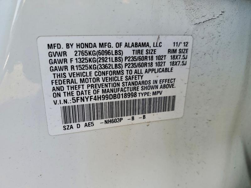 72573335 :رقم المزاد ، 5FNYF4H99DB018998 vin ، 2013 Honda Pilot مزاد بيع