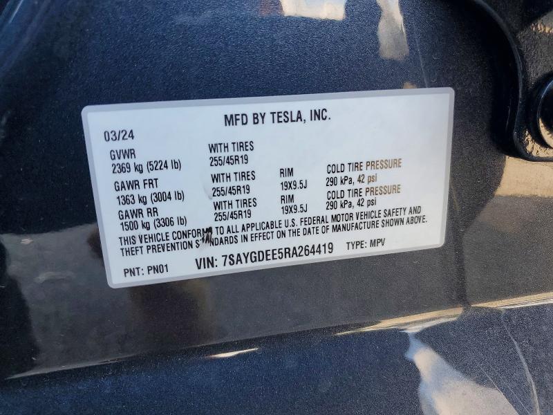 99557335 :رقم المزاد ، 7SAYGDEE5RA264419 vin ، 2024 Tesla Model Y مزاد بيع