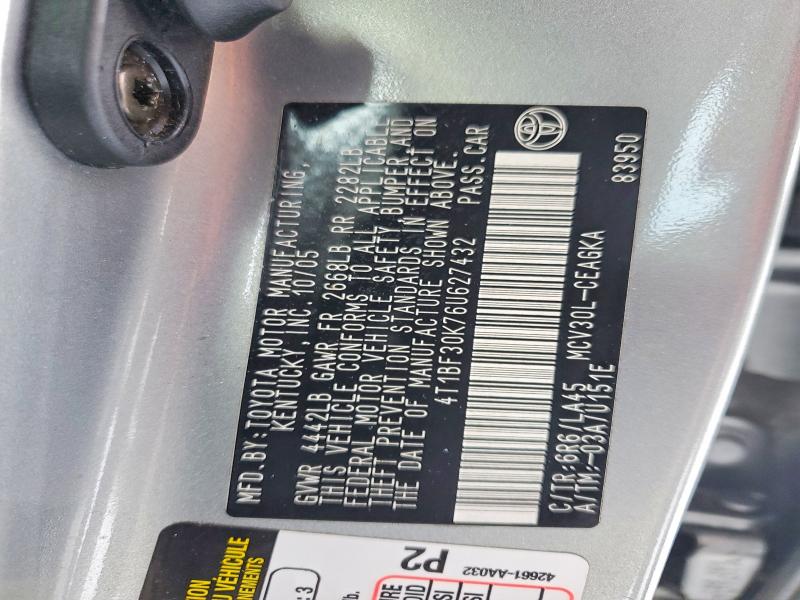 98373485 :رقم المزاد ، 4T1BF30K76U627432 vin ، 2006 Toyota Camry مزاد بيع